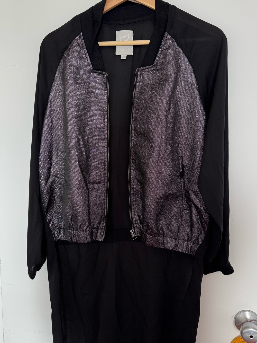 Metallic Black Bomber Jacket - Women's